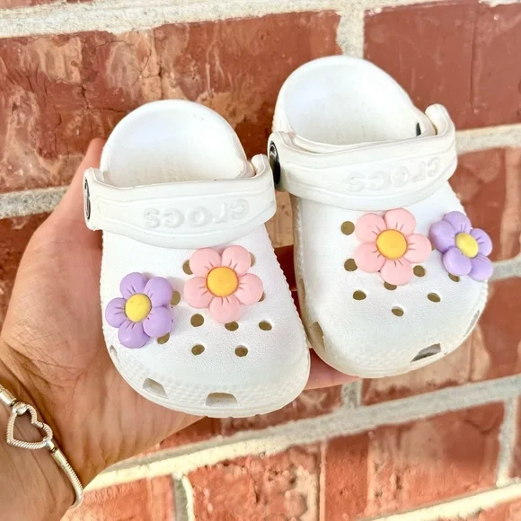 CROCS Shoes 4c Toddler Crocs Kids White Clogs With Floral
